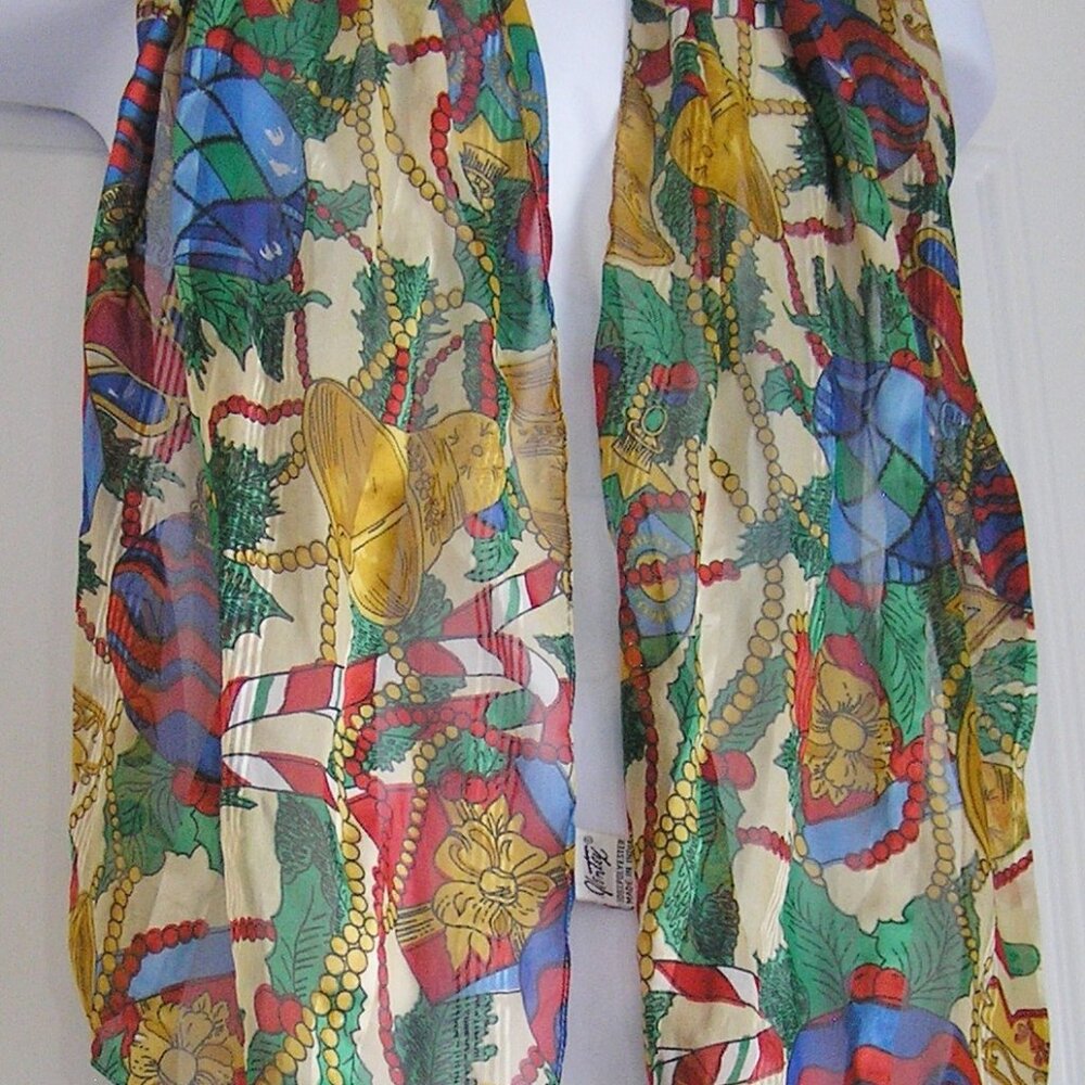 Rare Glentex Christmas Silky Scarf 60" X 13"